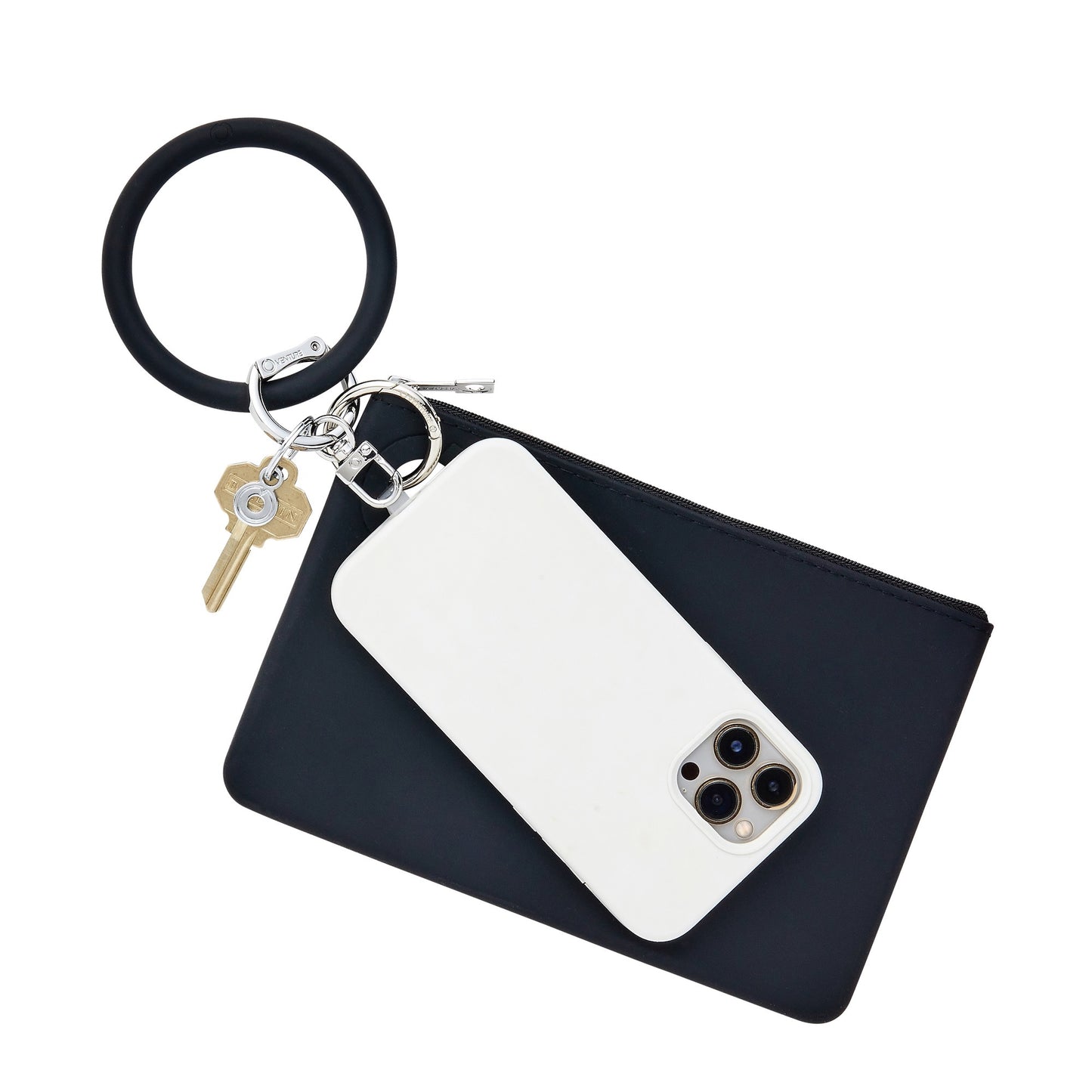Stylish Large Pouch Wristlet with Phone Holder in black.