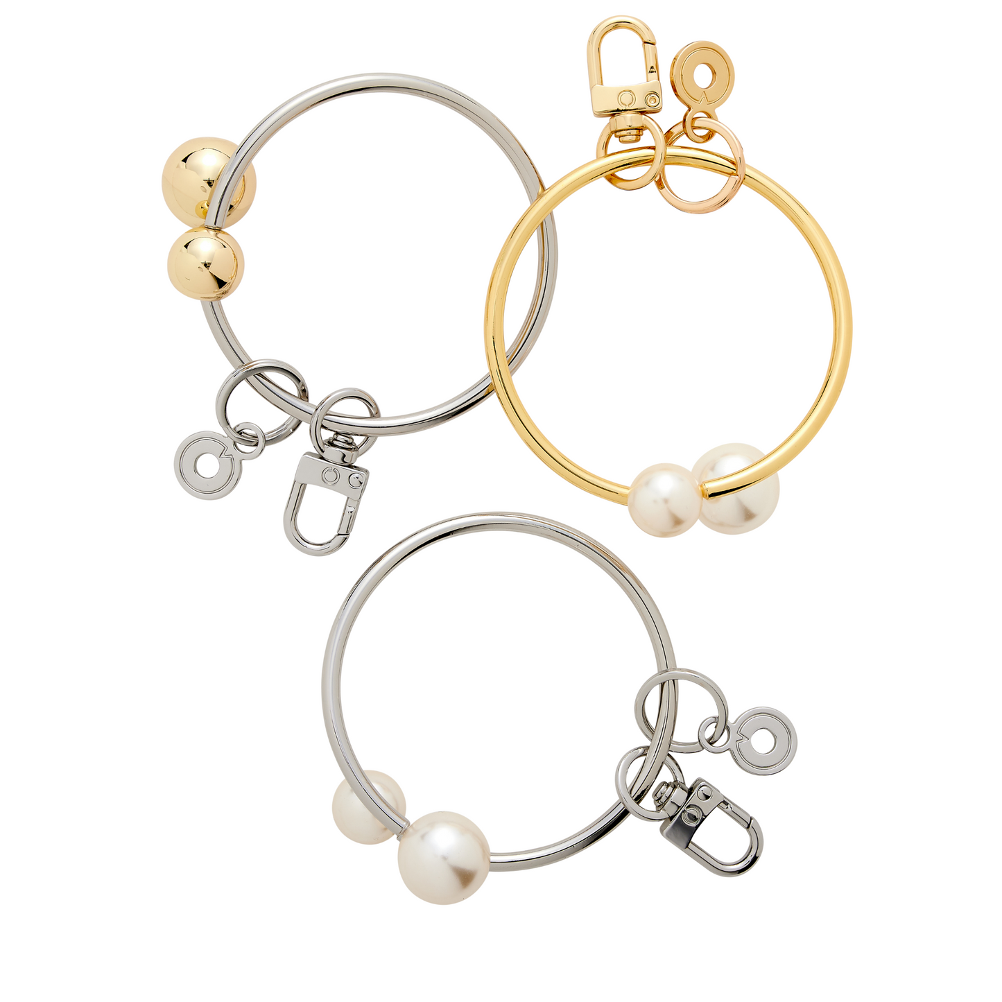Big O phone bracelet in mixed metal, gold with pearl and quicksilver pearl