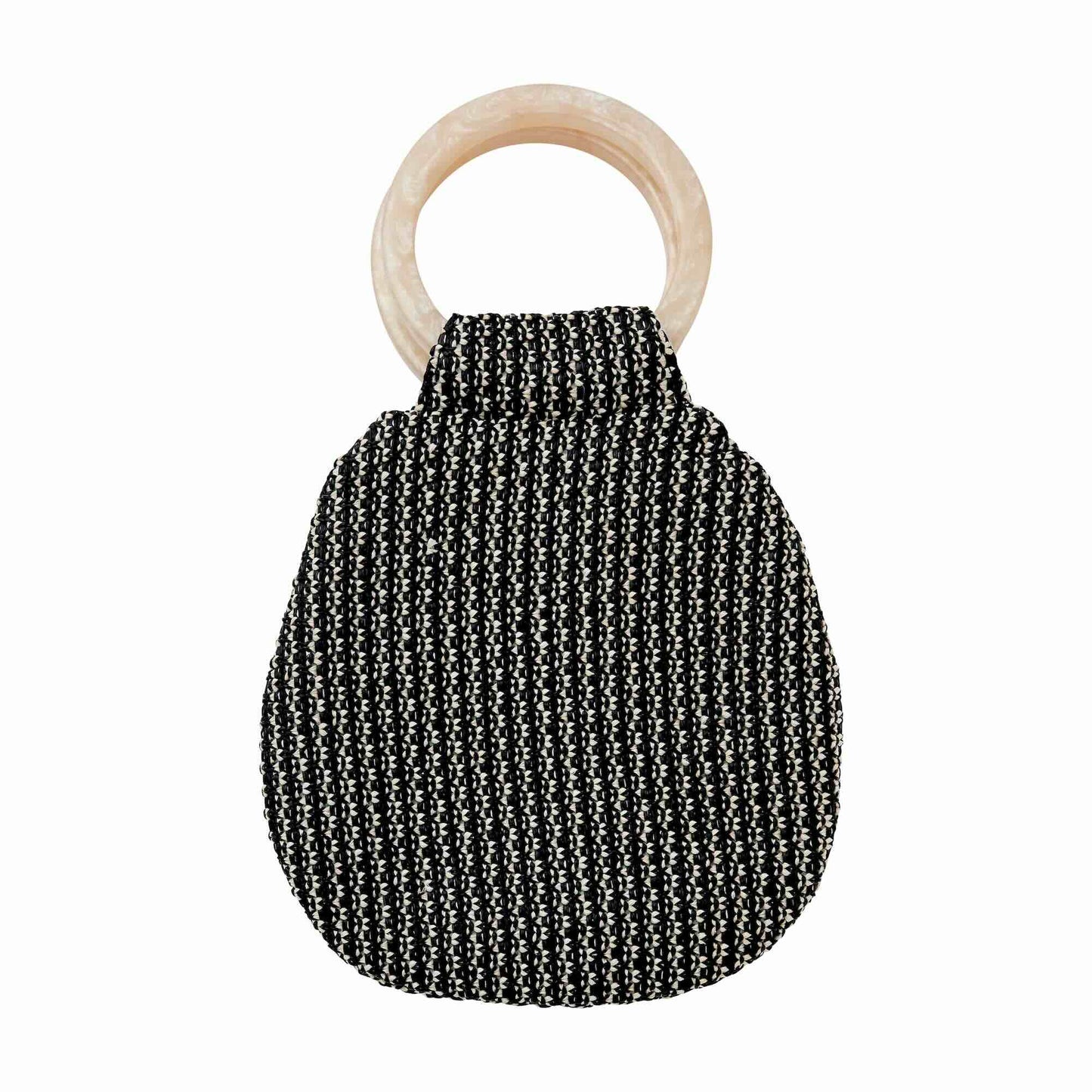 Tweed black and cream raffia bracelet pouch with resin handle