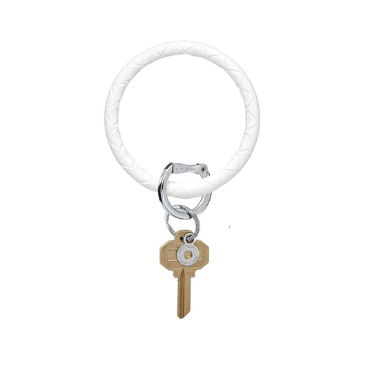 The White Basketweave Big O® Key Ring features elegant white leather with a textured basketweave design. Stylish, durable, and perfect for hands-free carry
