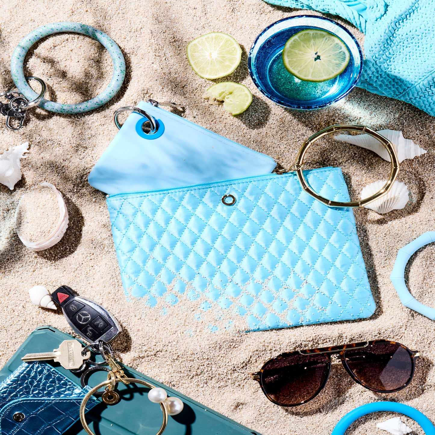 Stylish aqua quilted bracelet bag for everyday wear