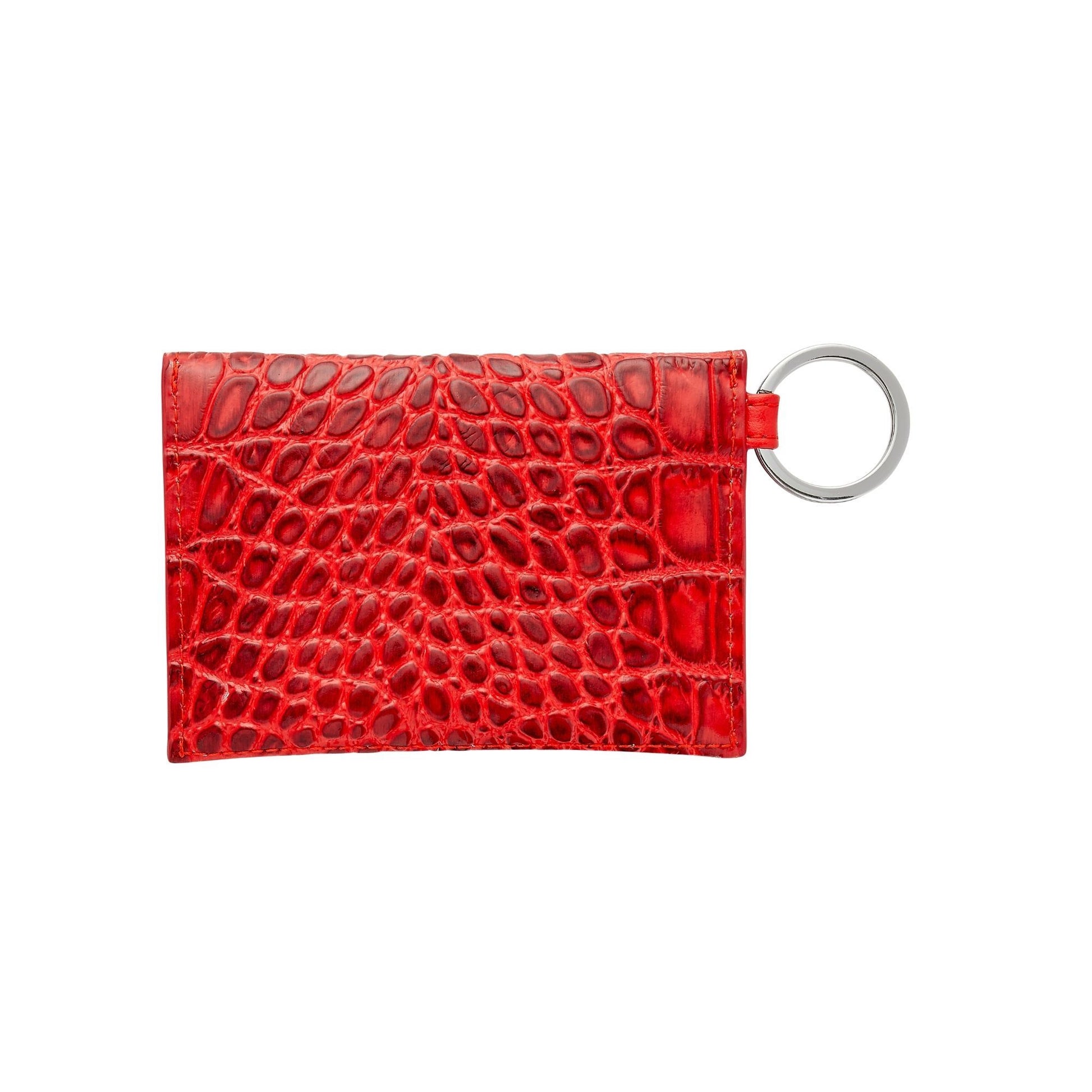 Stylish leather keychain wallet in mini envelope design shown backside.