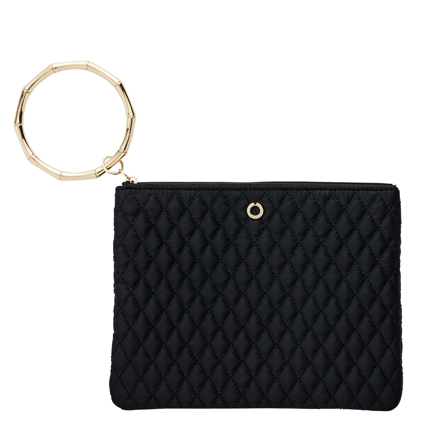 Black quilted nylon bracelet bag with gold hardware