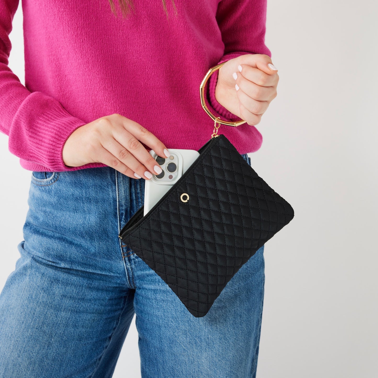 A sleek black Quilted Bracelet Bag accessory