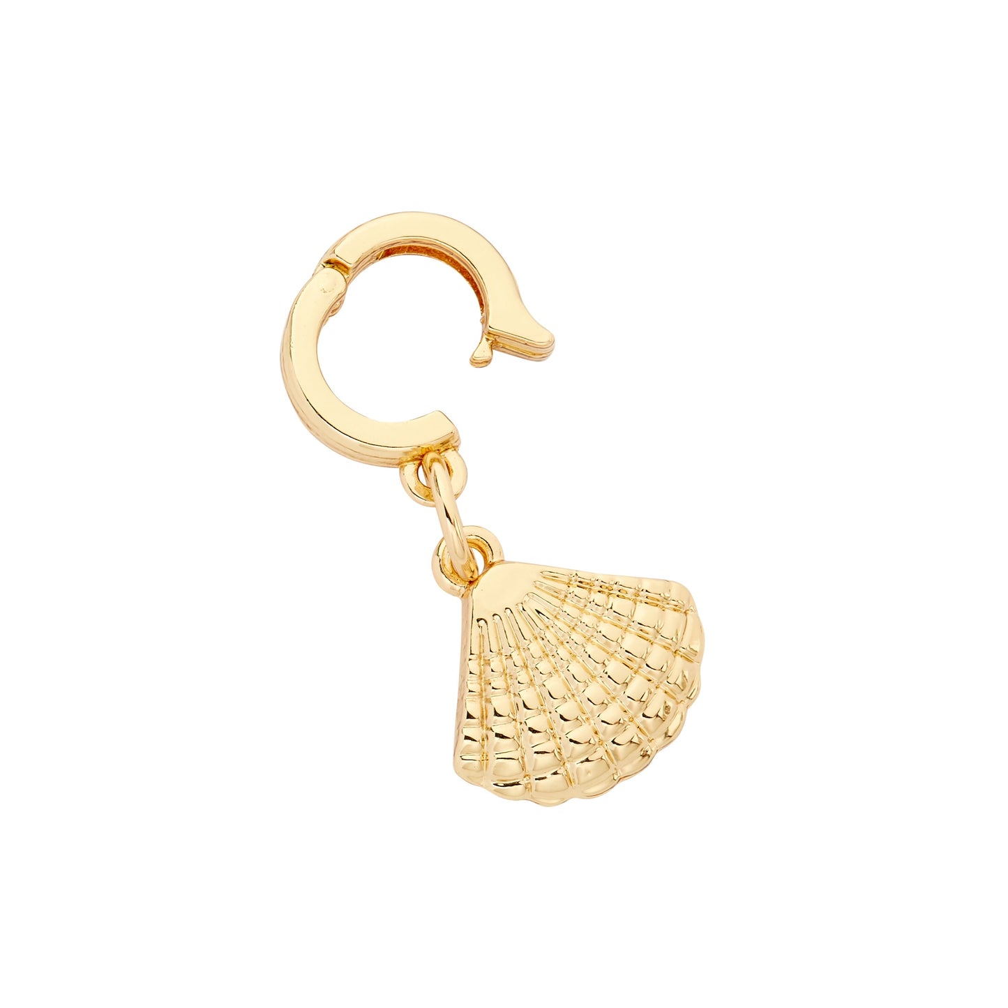 A single gold-colored shell charm with a huggie-style closure.