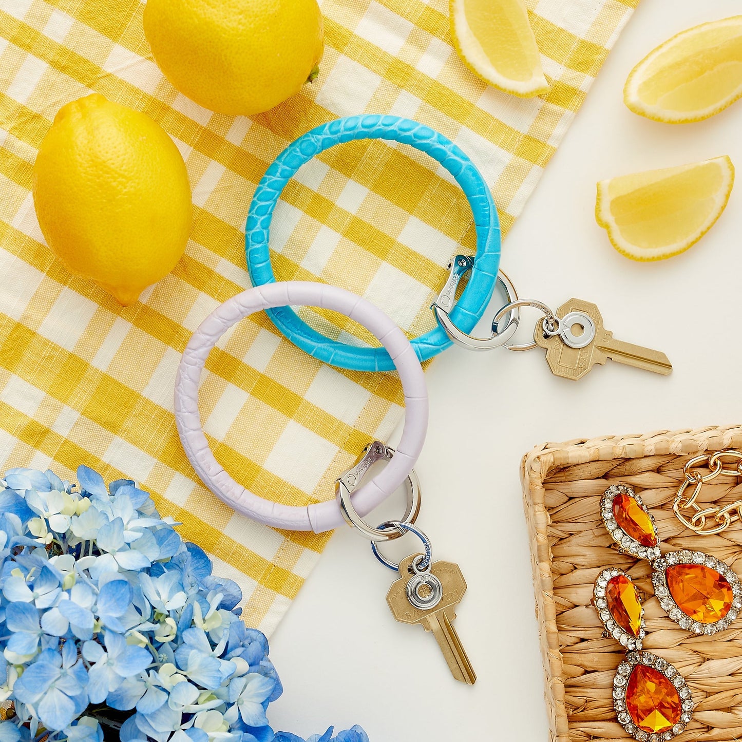 In The Cabana Croc-Embossed - Leather Big O Key Ring - shown with leather big o key ring peacock croc