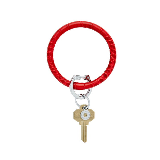 Cherry on Top Croc-Embossed Leather Big O Key Ring Oventure.  This leather key ring is shown is red leather with silver key ring.