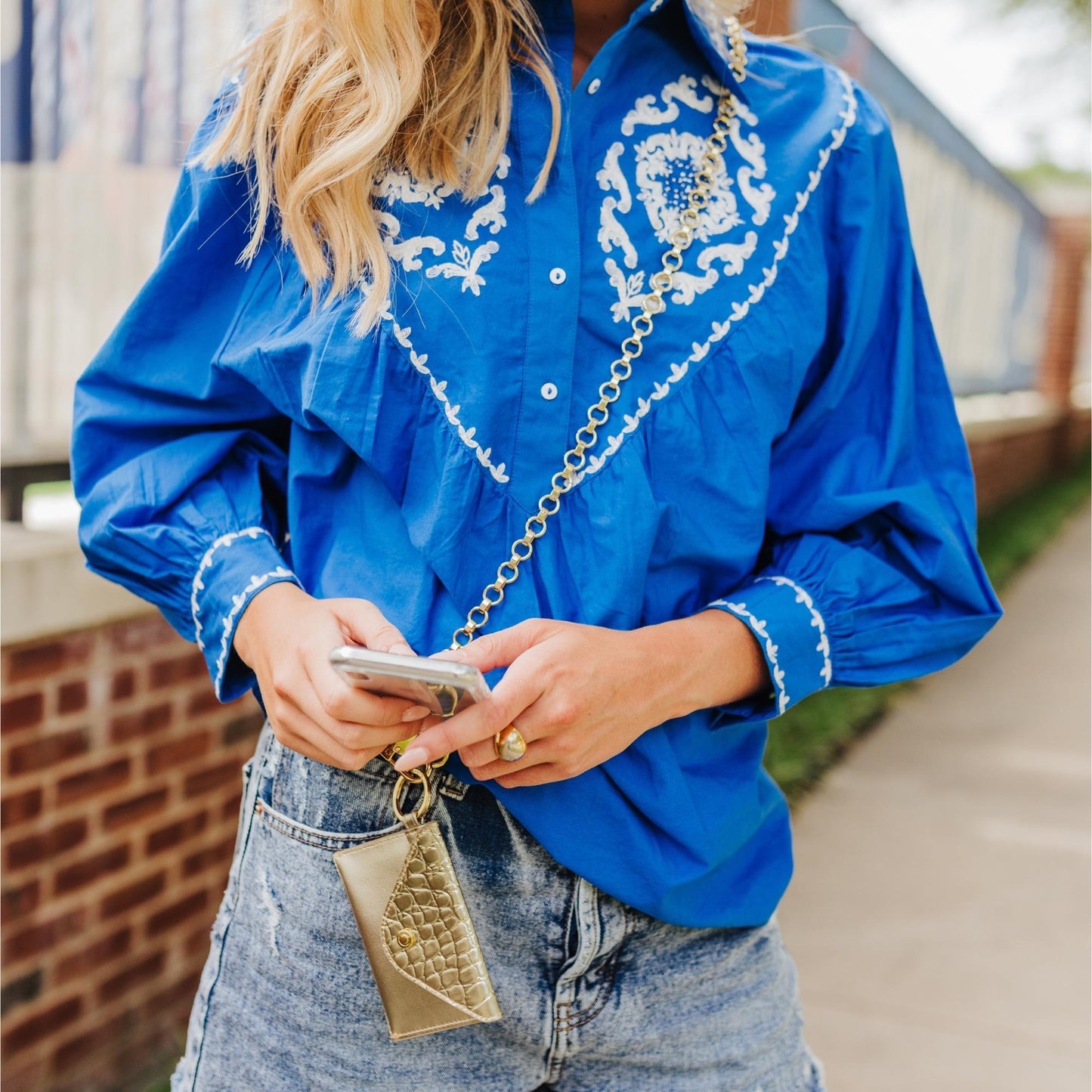 Chic mixed metal crossbody chain for phone.