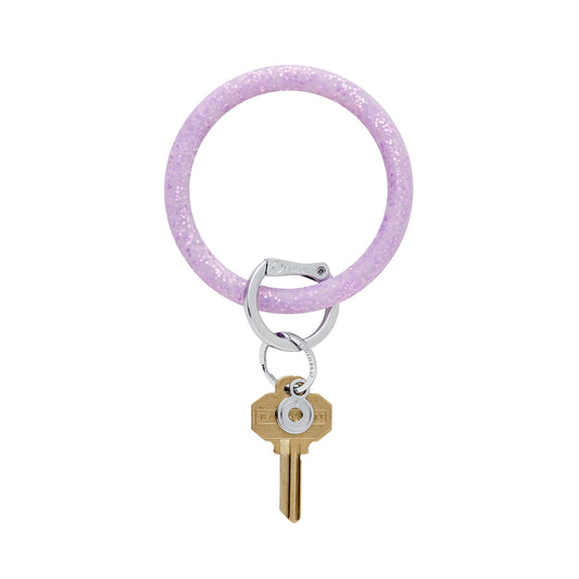 In The Cabana Confetti Big O Key Ring- Lavender with specs of lavender confetti
