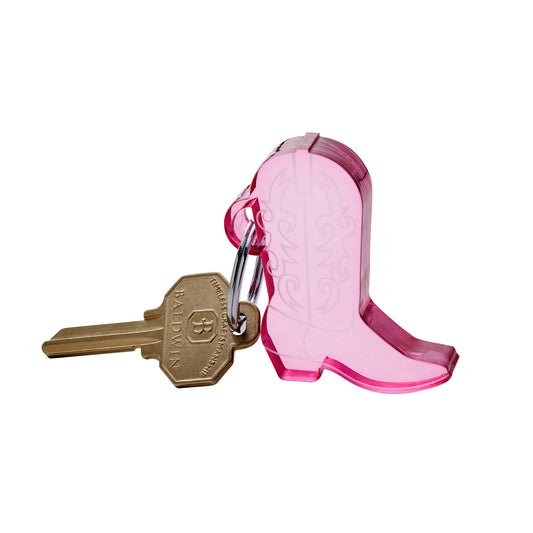 Stylish acrylic pink cowboy boot key chain - the perfect gift!