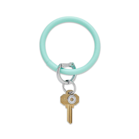 Mint green leather big O key ring with silver locking clasp