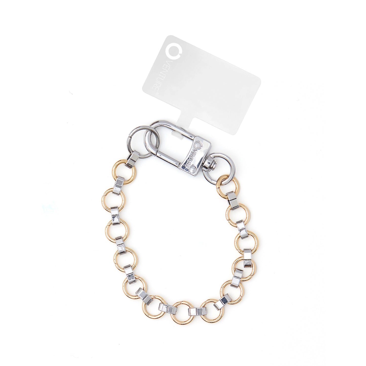 Oventure gold and silver chain phone charm accessory.