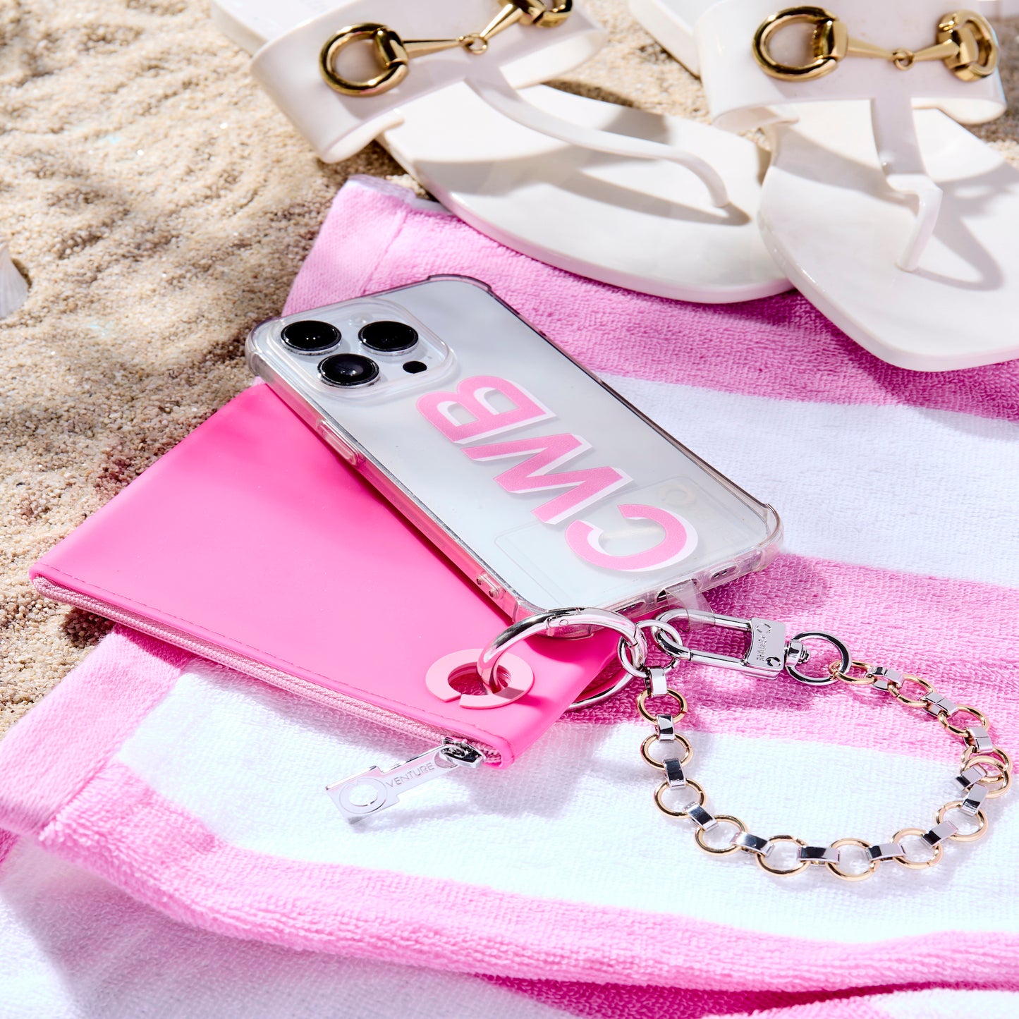 Oventure mixed metal chain phone charm accessory.