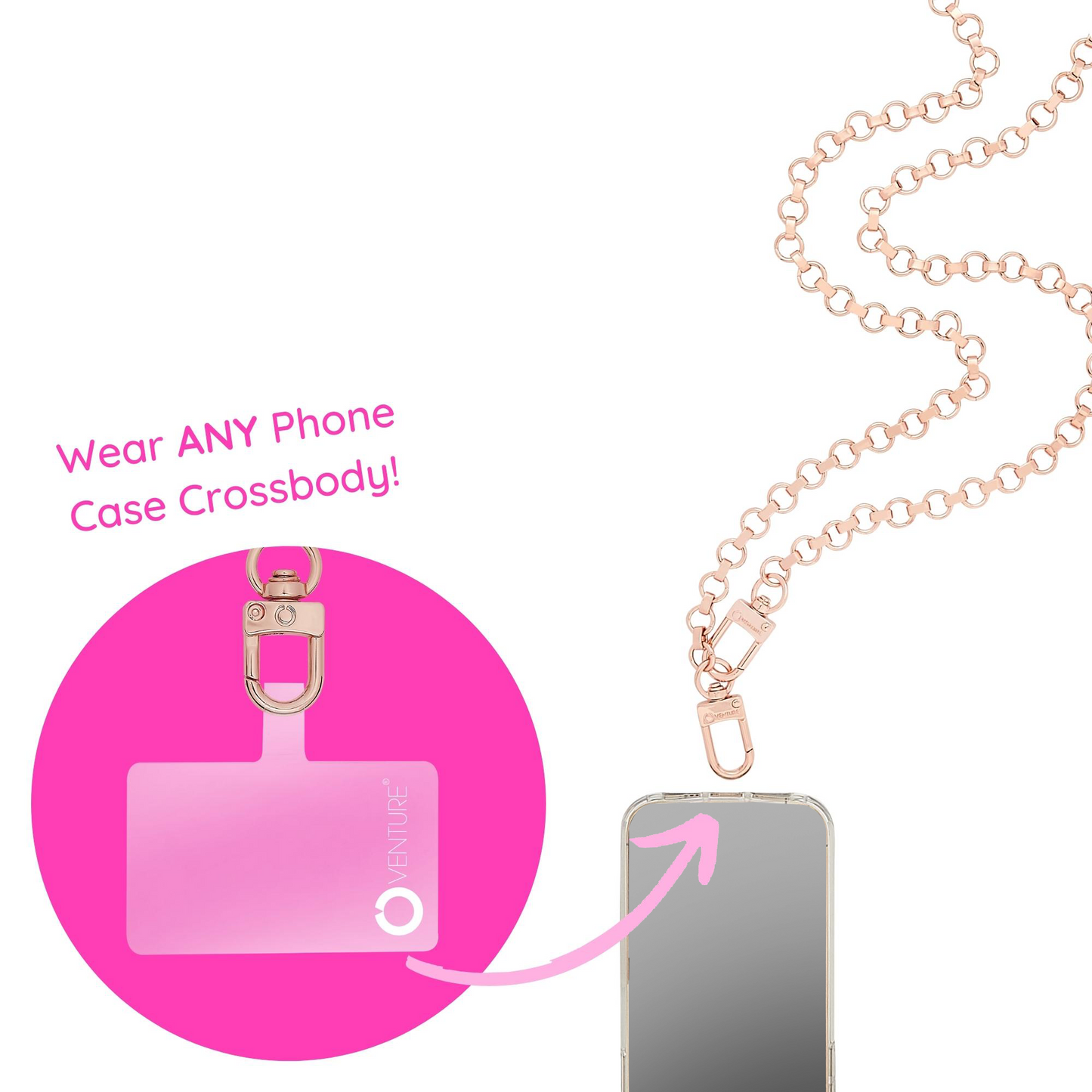 Stylish Rose Gold Phone Crossbody Chain.