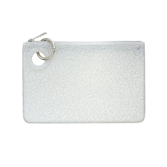 Large Silicone Oventure Pouch in quicksilver with silver confetti