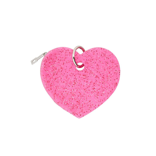 Stylish heart pouch in waterproof silicone material.  The color is pink confetti.