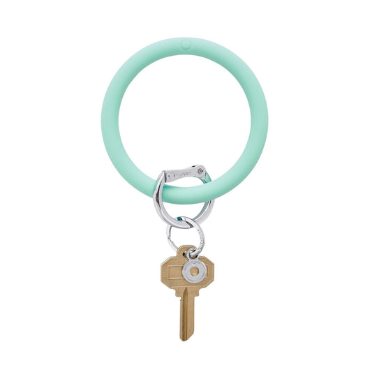 Mint green silicone big O key ring with silver locking clasp