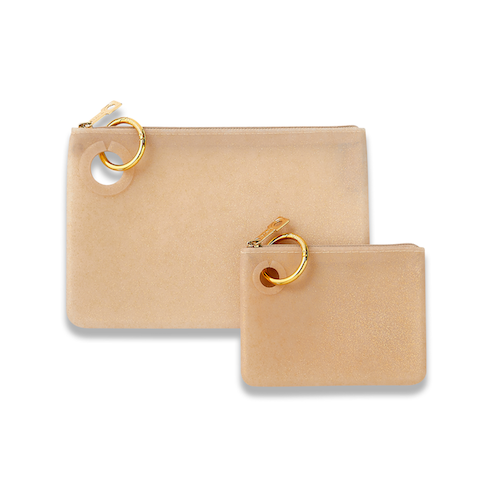 Gold Confetti Silicone pouches in large and small sizes with signature Oventure rings