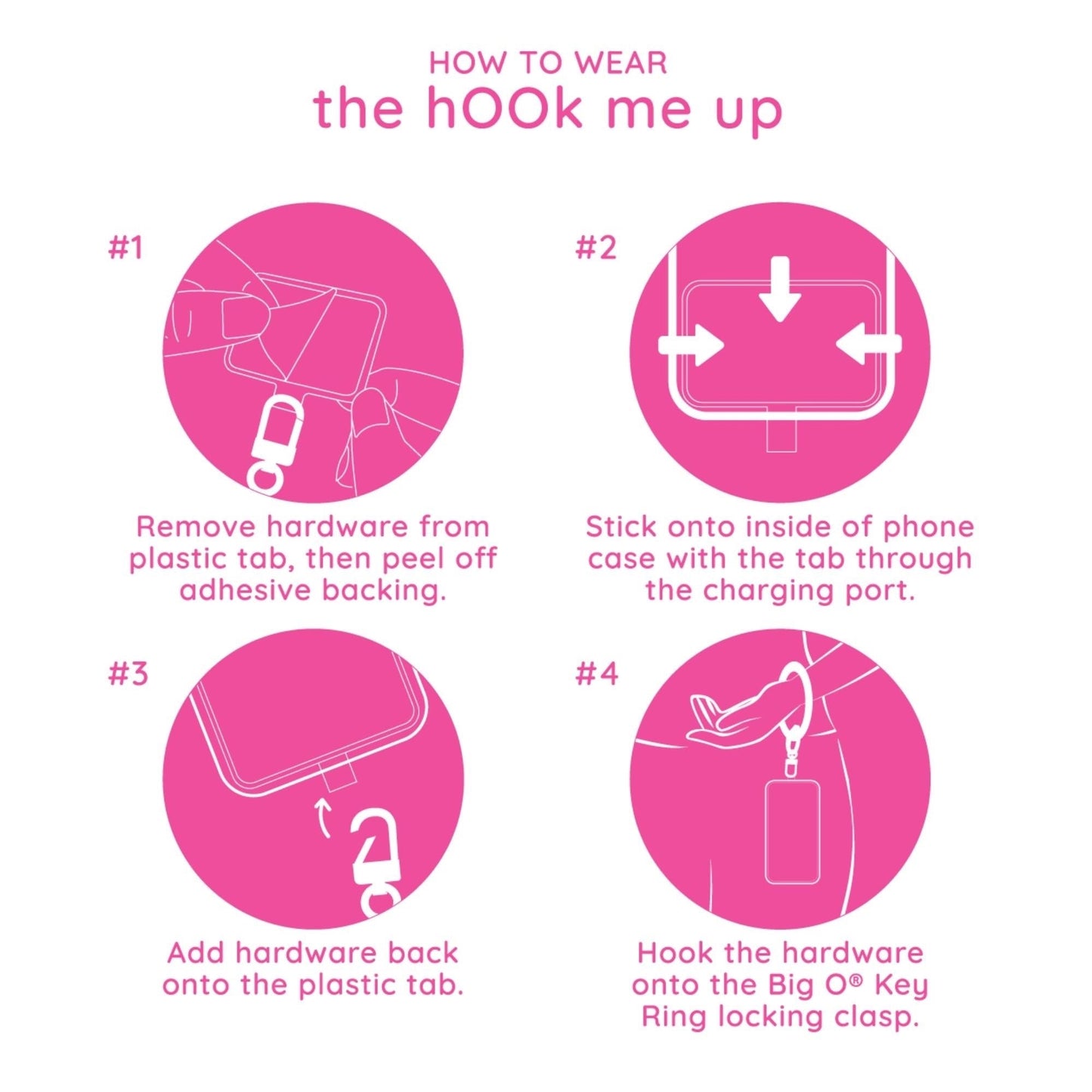 Hook Me Up phone tab Instructions for placement onto phone
