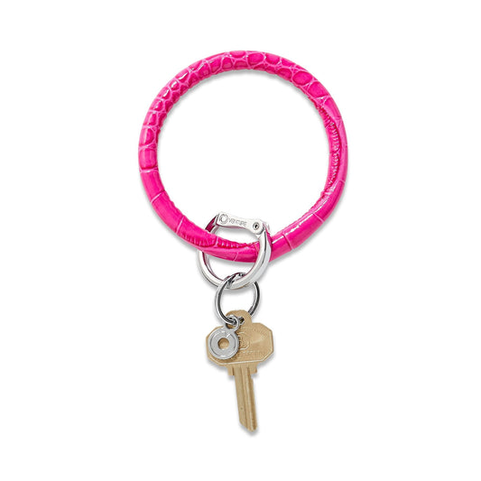Pink Topaz Croc-Embossed with silver locking clasp- Leather Big O Key Ring - Oventure