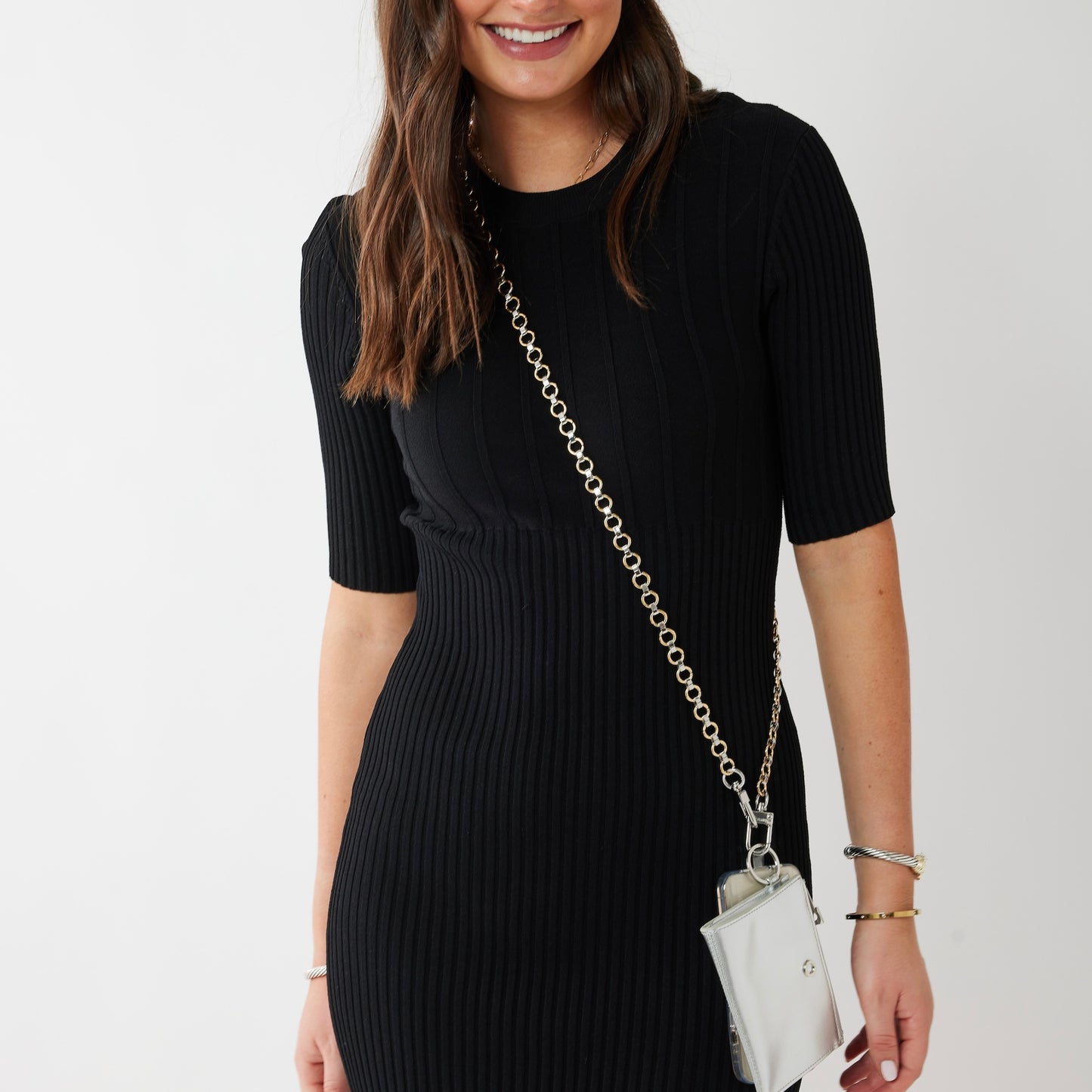 Phone crossbody strap in mixed metal