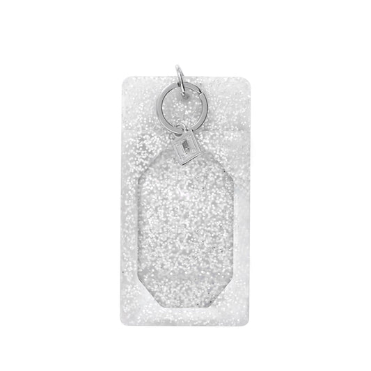 Silicone Quicksilver Confetti ID case. Sheer silver with silver confetti and silver hardware