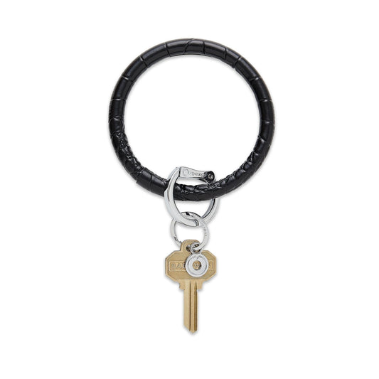 Back in Black Croc-Embossed - Leather Big O Key Ring - Oventure.  This leather key ring is shown in black leather.