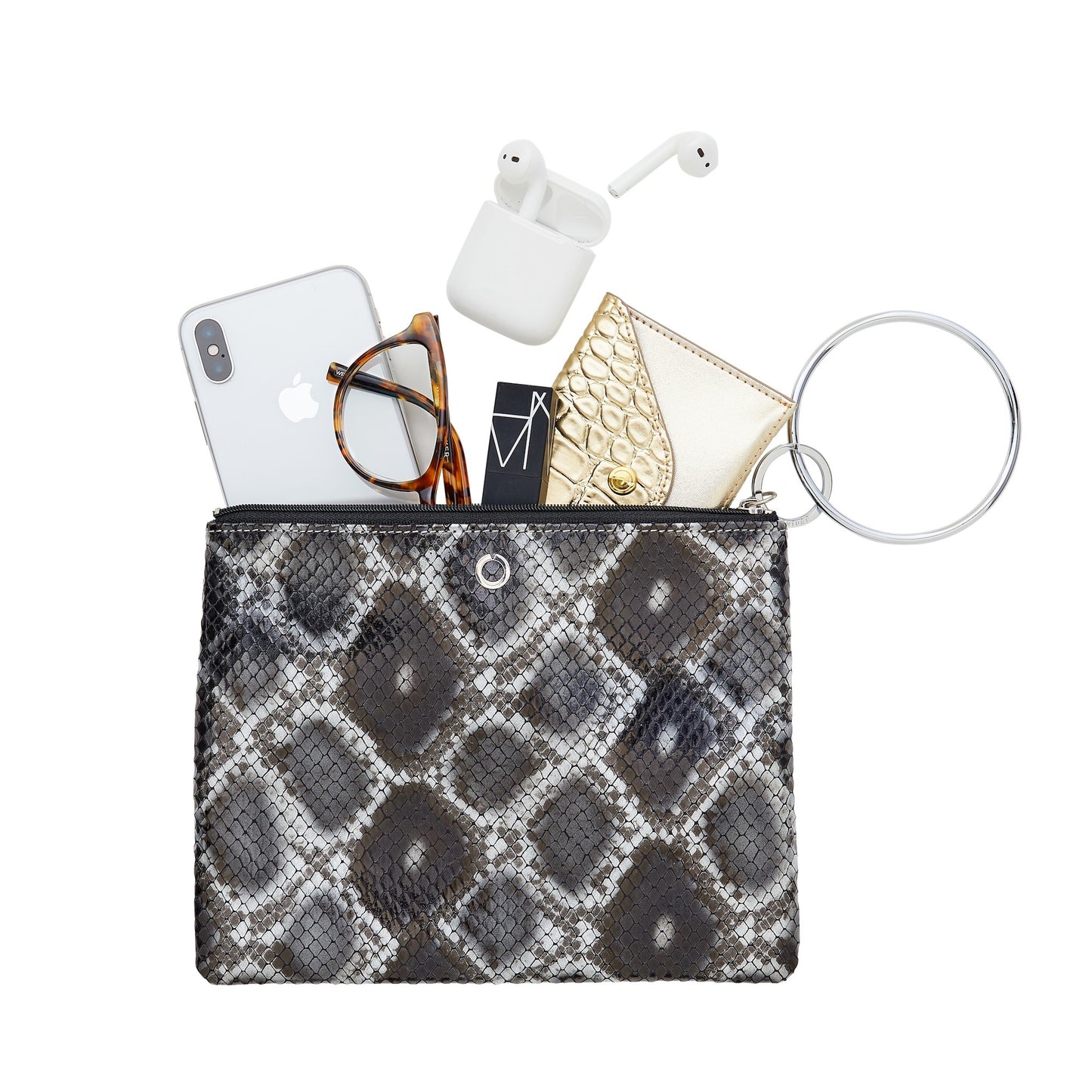 Stylish black python bracelet bag clutch pouch