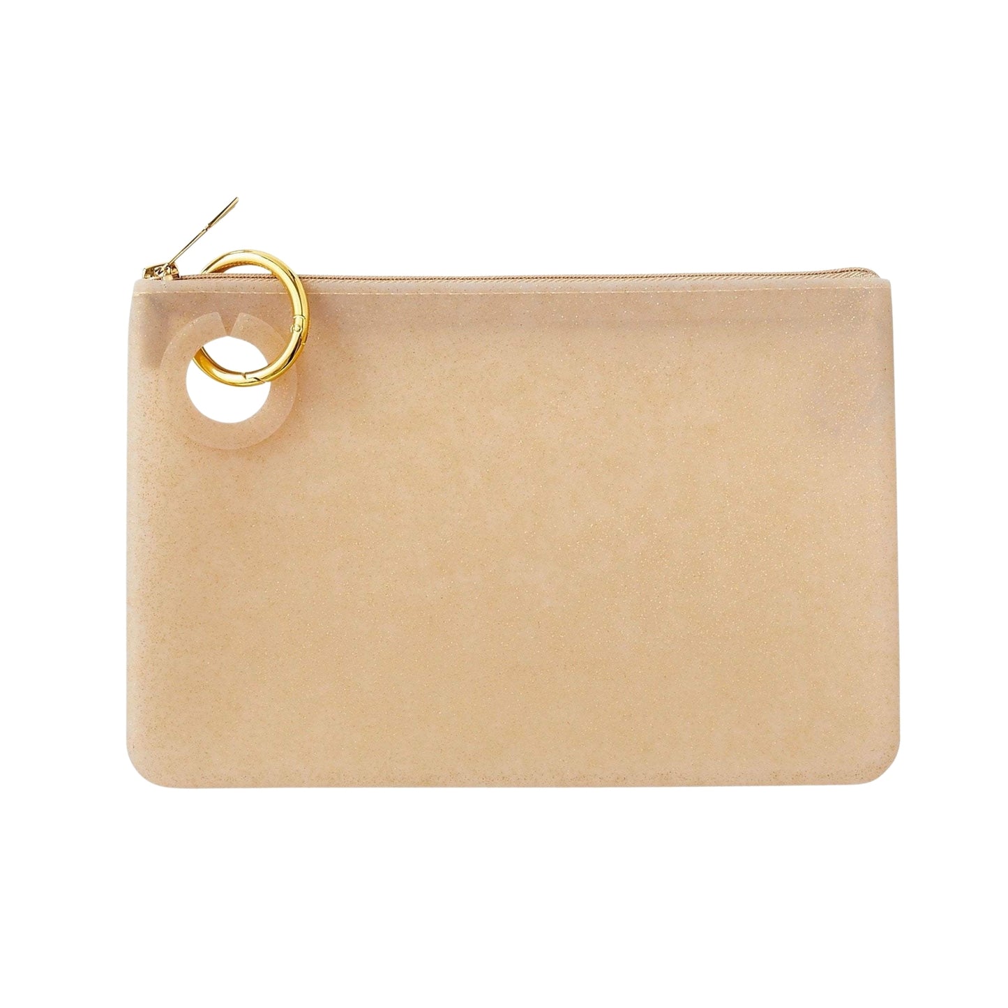 A stylish best selling gold rush confetti large pouch.