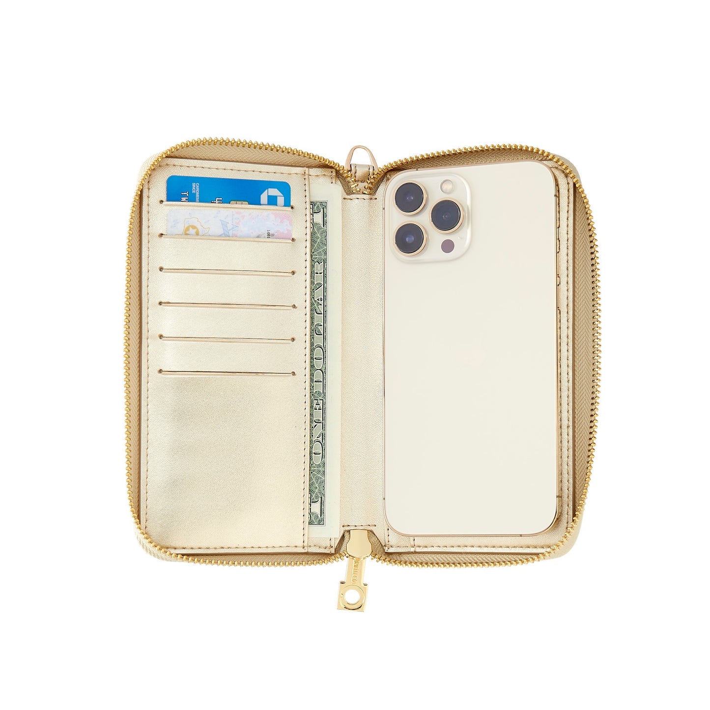 Gold Rush - Ossential Leather Zip Around - Oventure showing interior with card slots on both sides