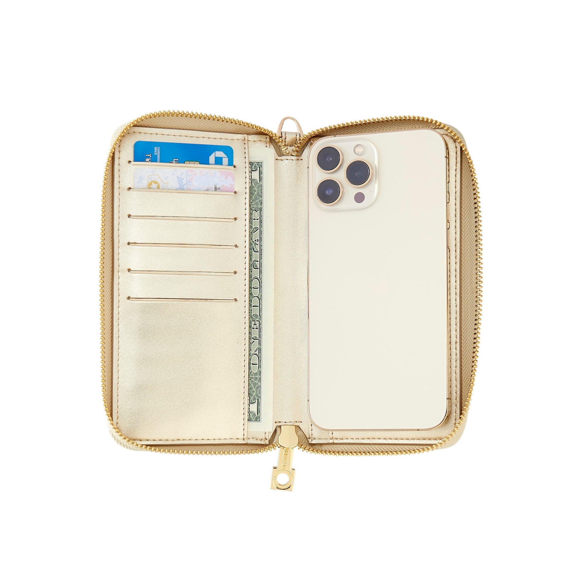 Gold Rush - Ossential Leather Zip Around - Oventure showing interior with card slots on both sides