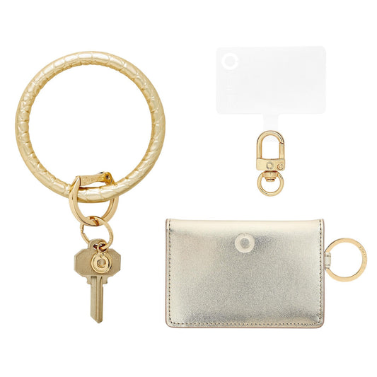 Luxurious gold wallet wristlet with phone holder