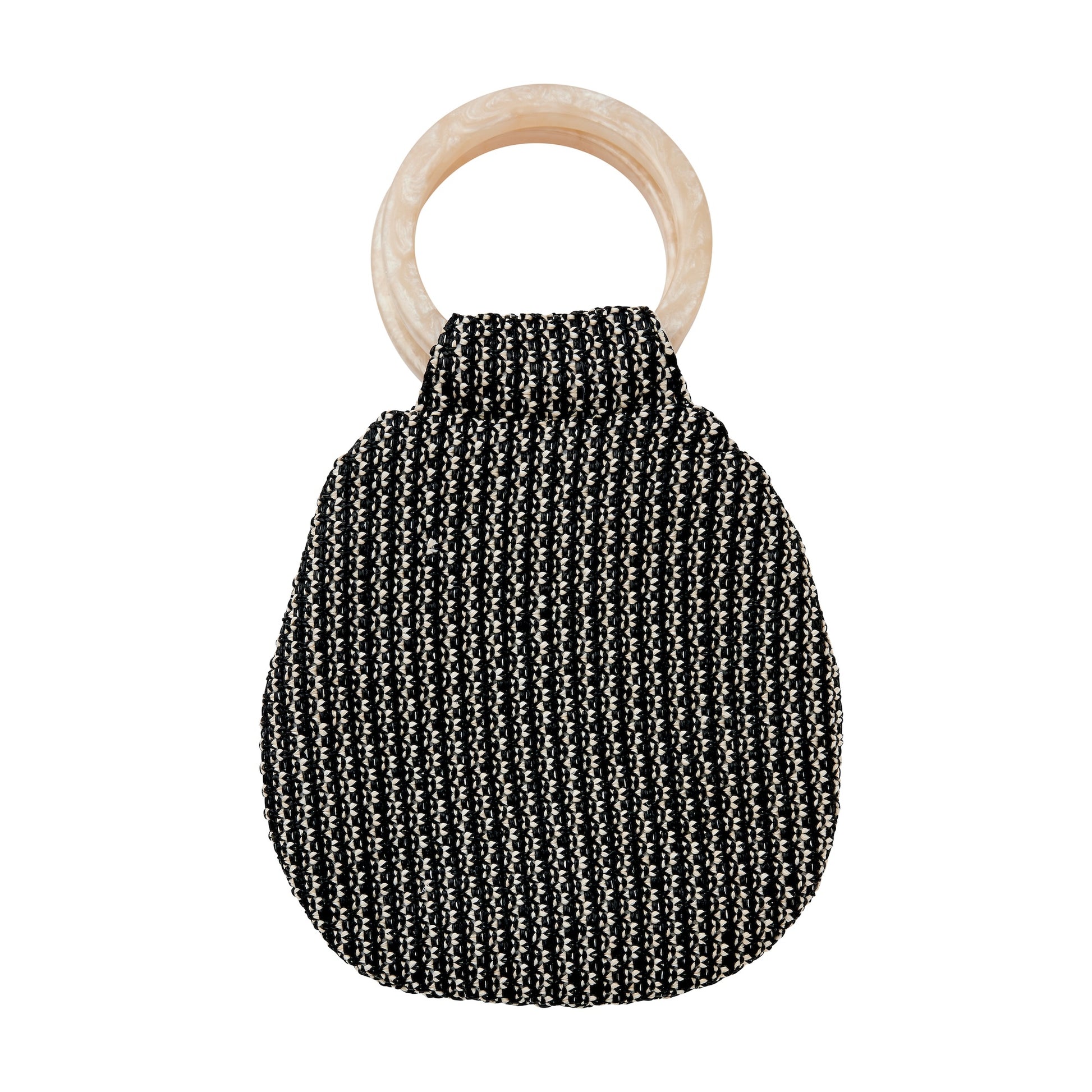 Tweed black and cream raffia bracelet pouch with resin handle 