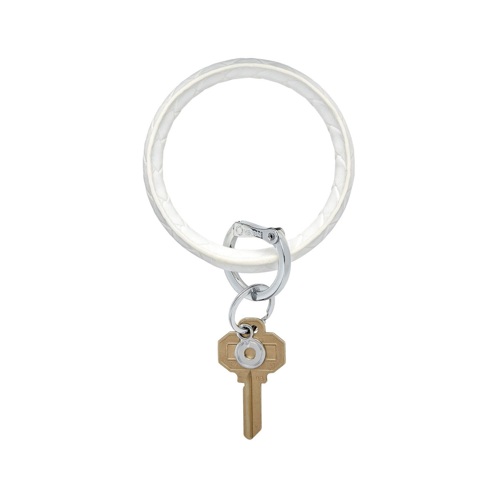 Marshmello Basketweave - Leather Big O Key Ring - facing backwards showing seam
