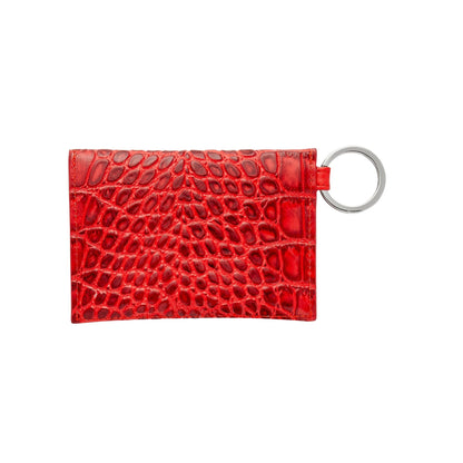 Cherry On Top Croc-Embossed - Mini Envelope Wallet - Oventure with hot pink microfiber liner shown inside