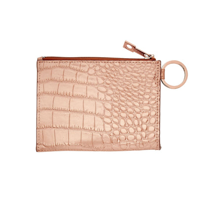 Rose gold leather keychain wallet for organization on the go - backside
