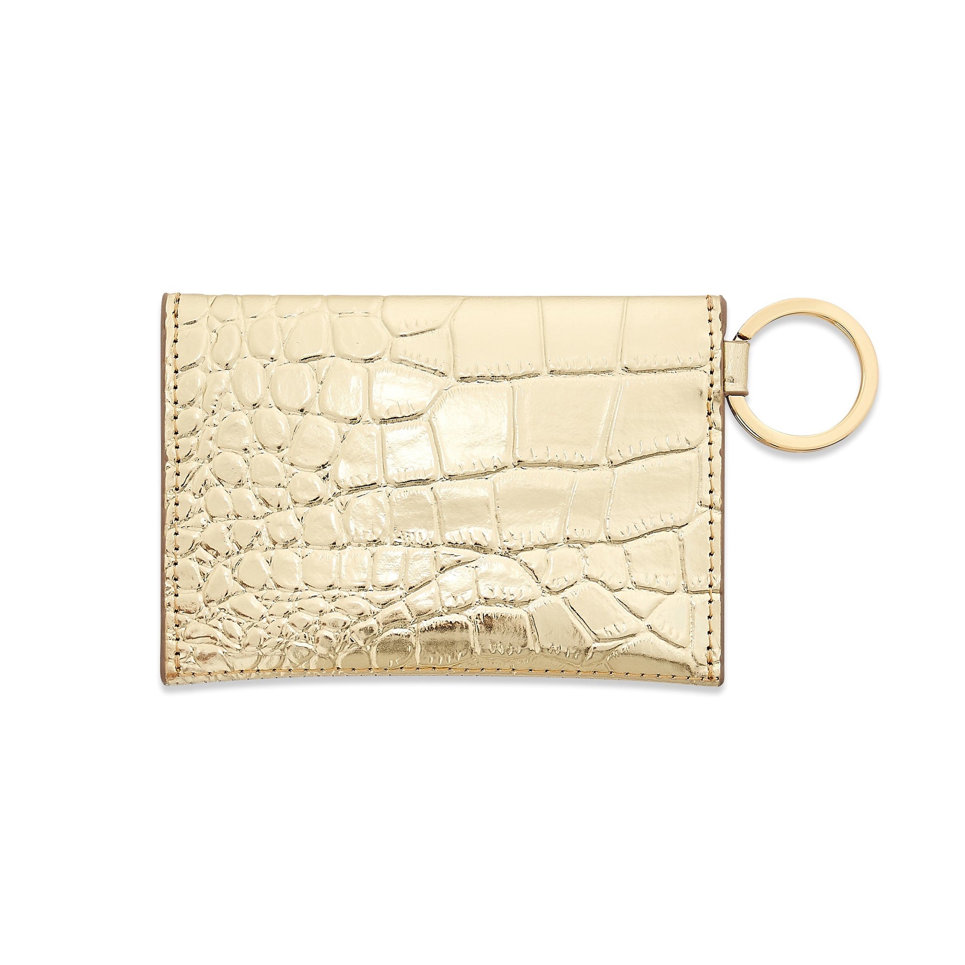 Solid Gold Rush Croc-Embossed - Mini Envelope Wallet by Oventure showing the backside of the gold croc embossed leather.