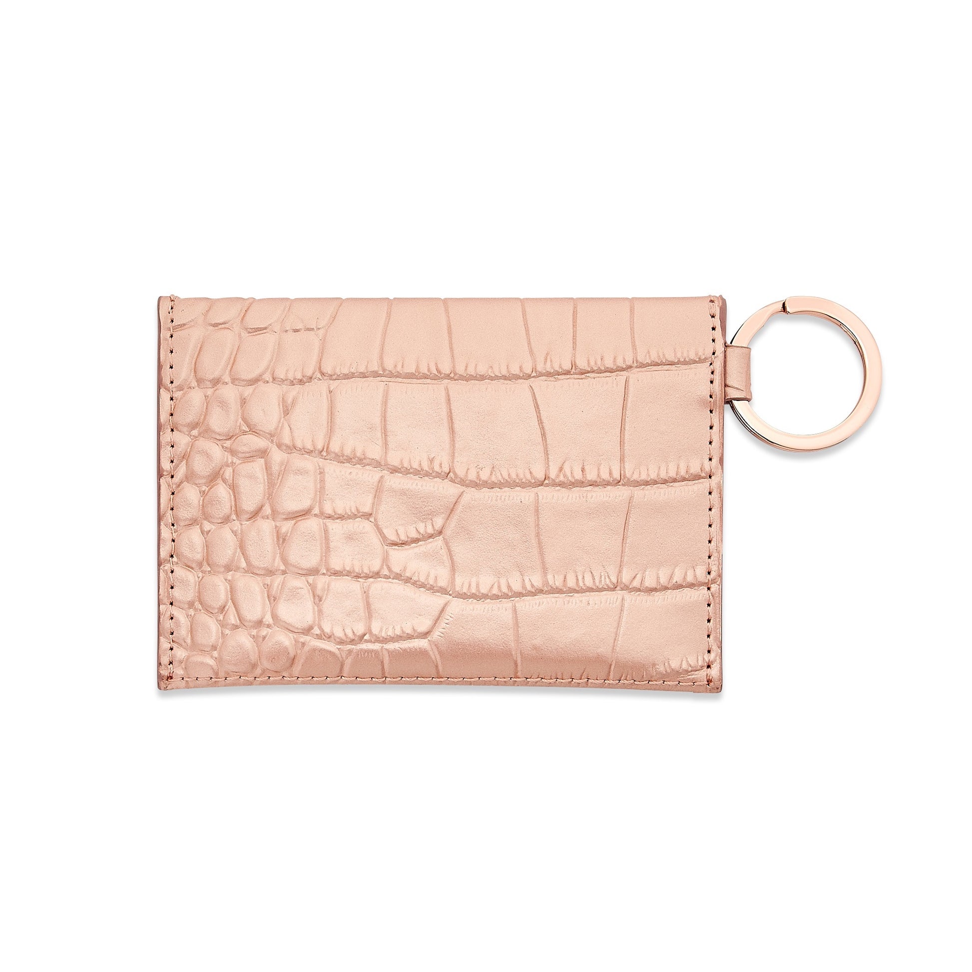Solid Rose Gold Croc-Embossed - Mini Envelope Wallet - Oventure showing back side of wallet