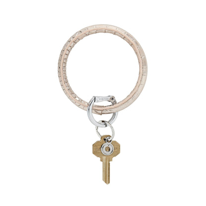 Champagne Croc-Embossed - Leather Big O® Key Ring - Oventure with gold key attached.