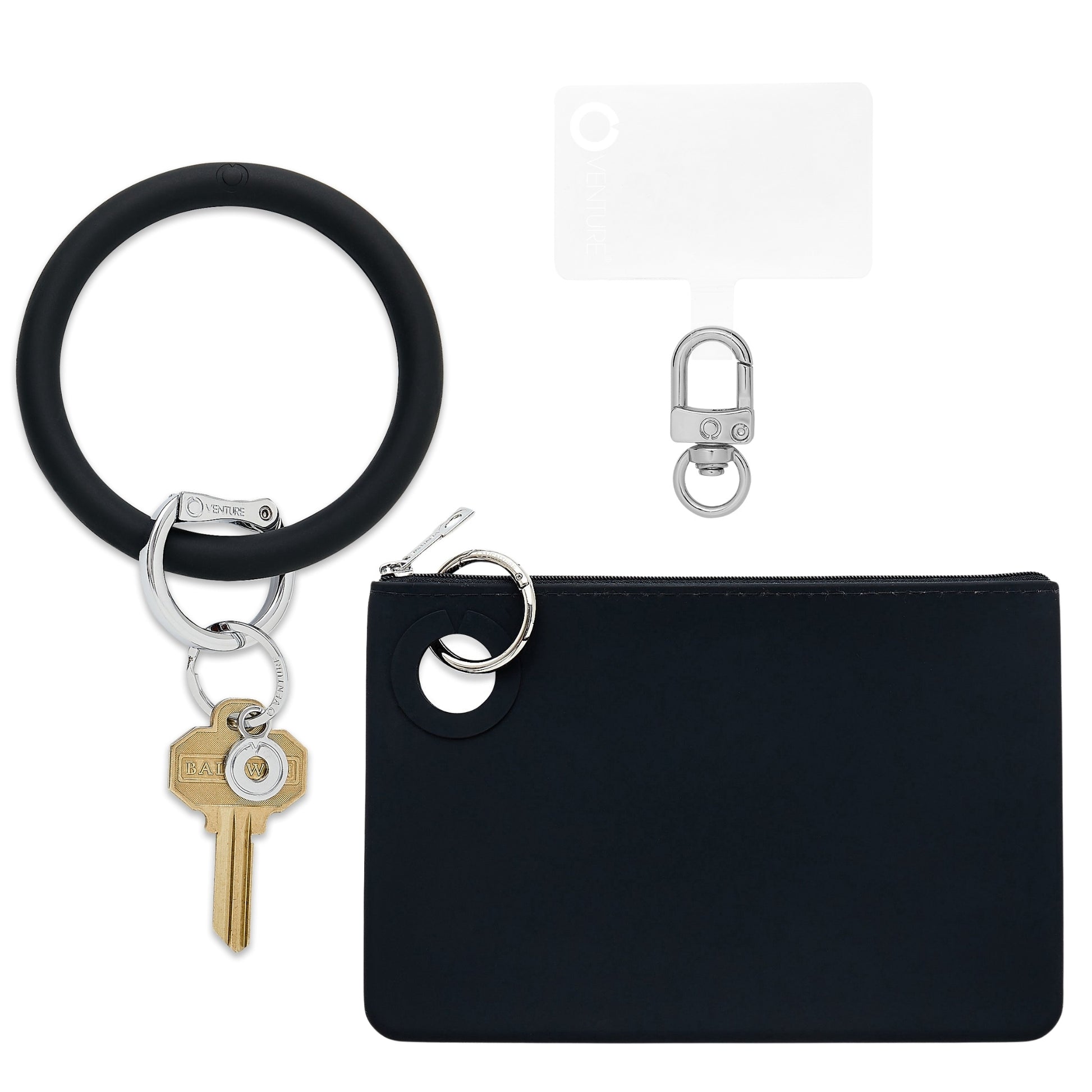 Stylish Large Pouch Wristlet with Phone Holder in black.