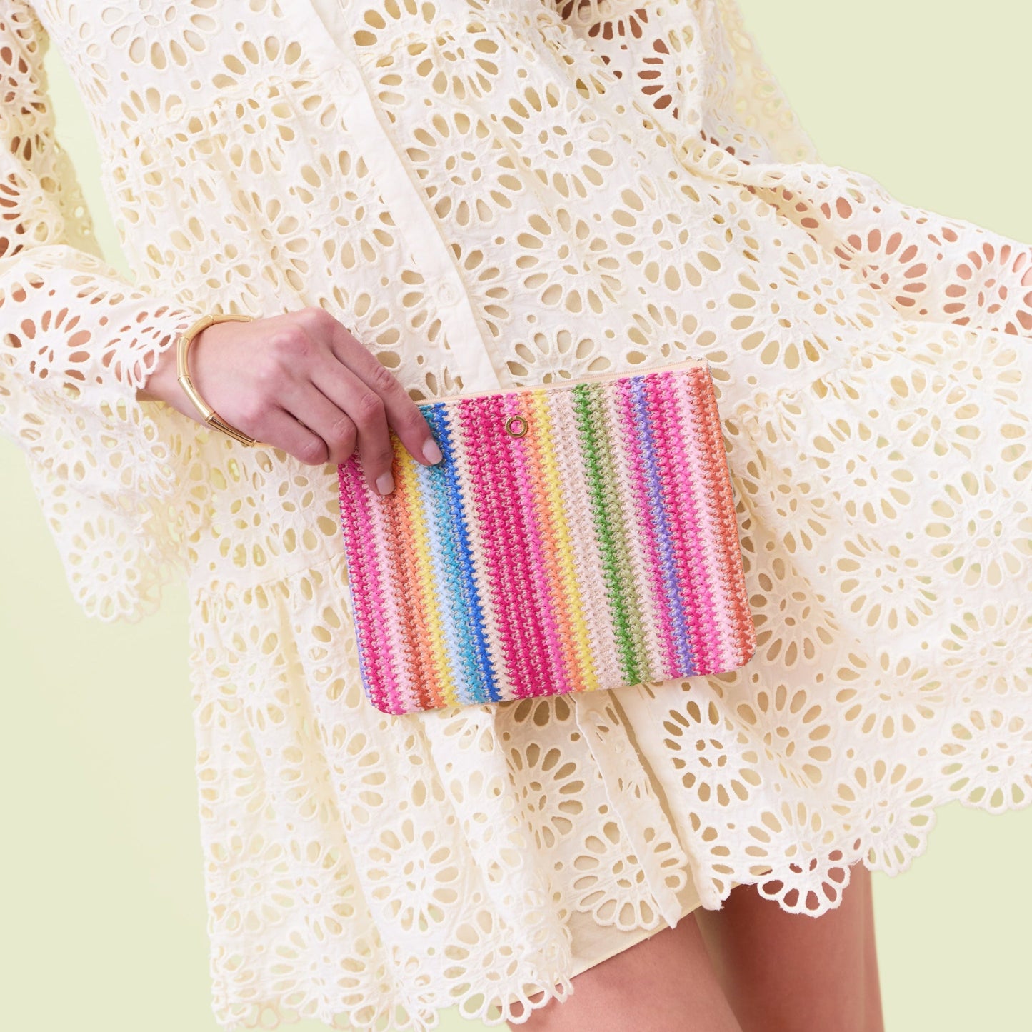 Bright raffia clutch bag