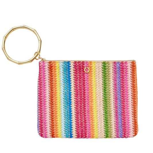 Bright stripe raffia bracelet bag 