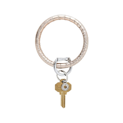 Champagne Croc Embossed Leather Big O Key Ring attached.