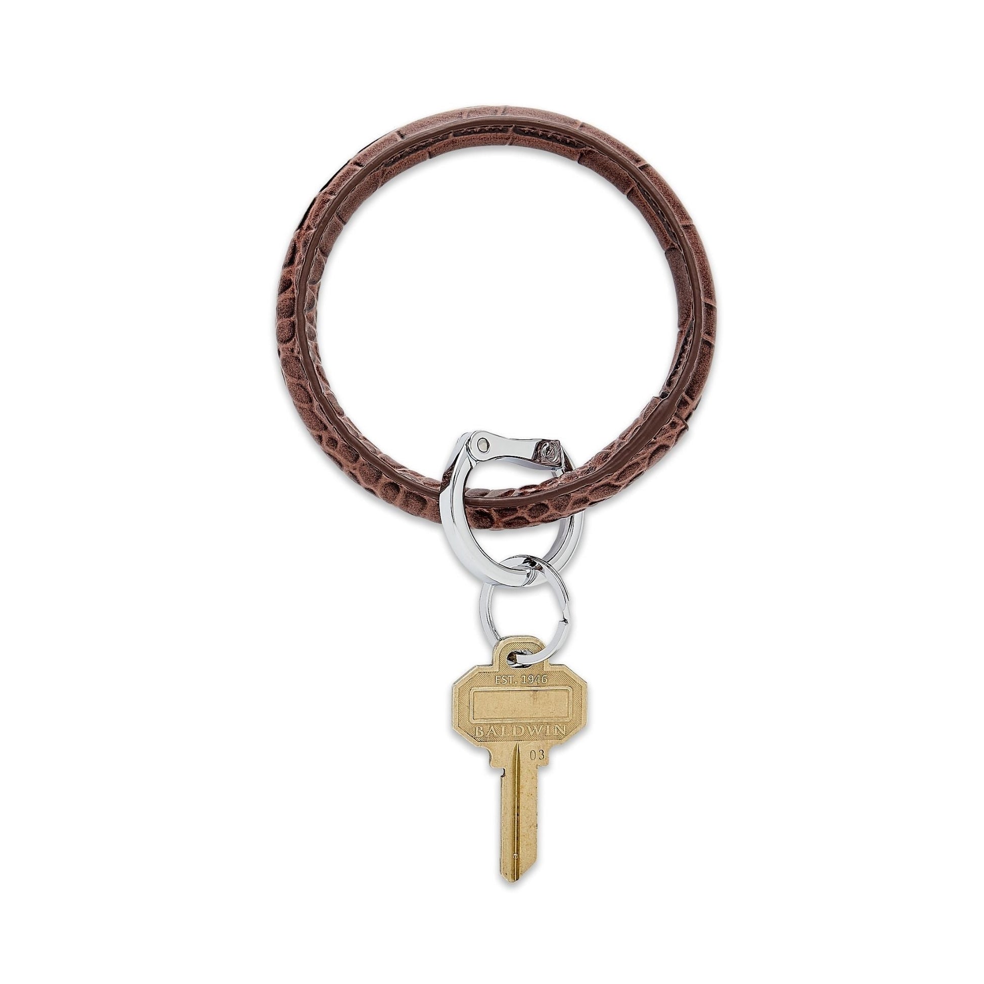 Chocolate Diamond Croc-Embossed Leather Big O Key Ring by Oventure
