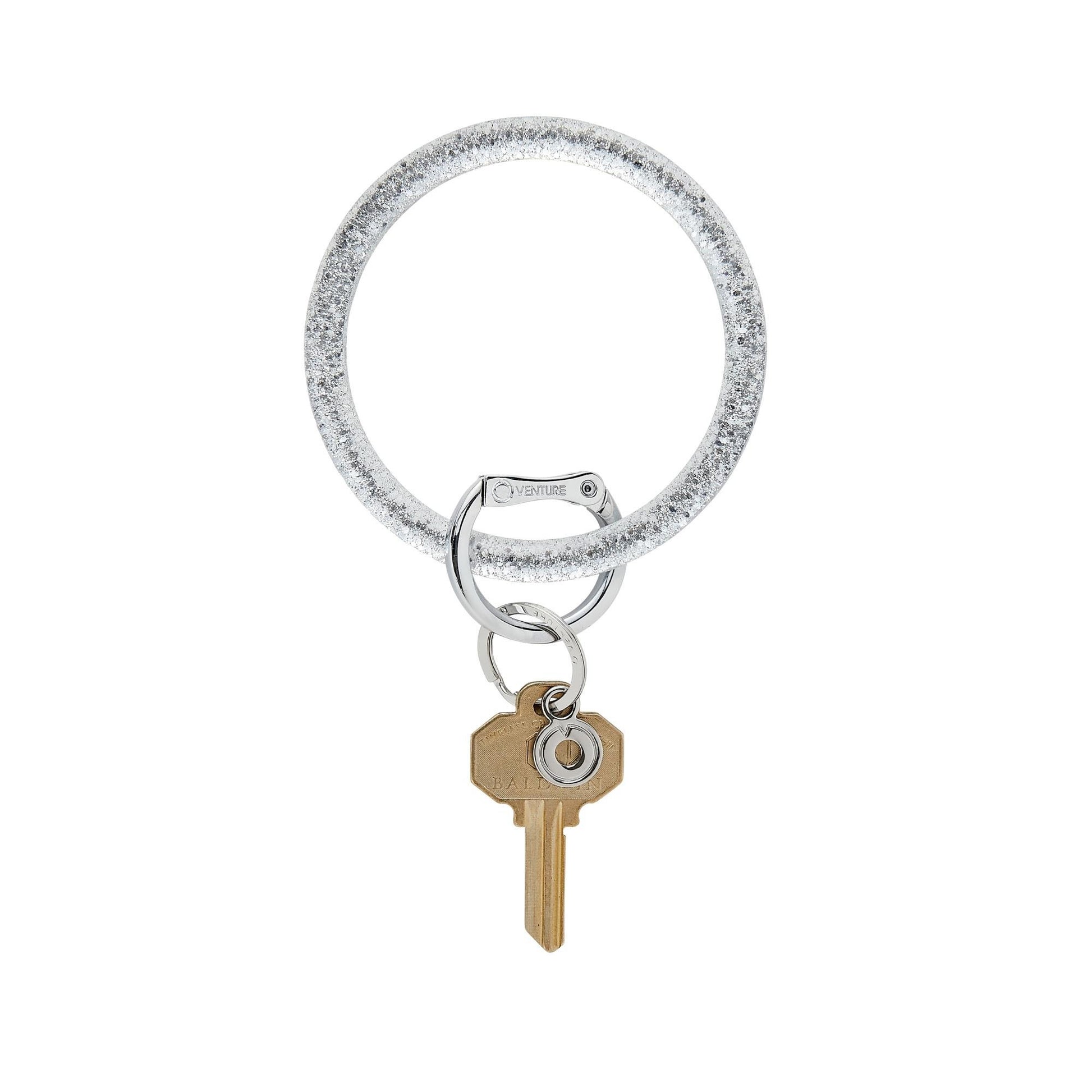 Big O Key Ring in Silver glitter Resin with Oventure locking clasp.