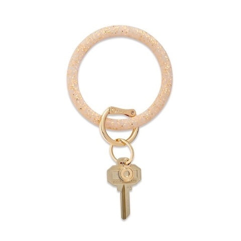 Gold Rush Confetti Silicone Big O® Key Ring with gold clasp and attached key