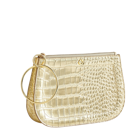 Gold croc embossed bracelet bag 