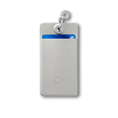 Oventure ID Case in Solid Quicksilver pearlized silicone. It is silver and has a solid pocket for id cards.