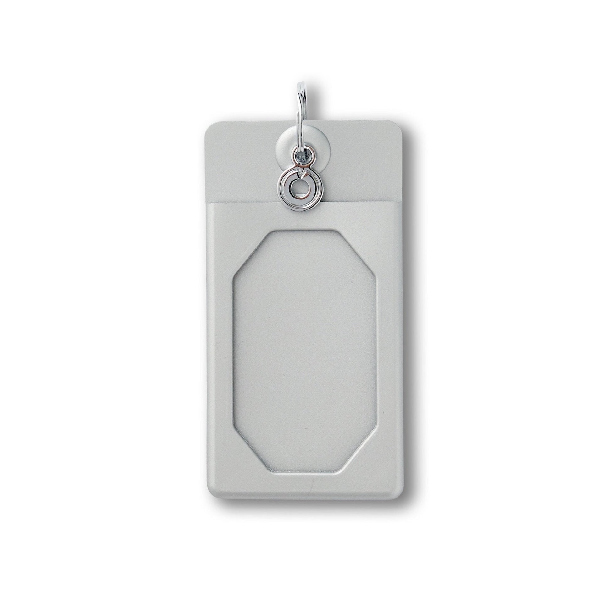 Oventure ID Case in Solid Quicksilver pearlized silicone.  It is silver and has an open window for id cards.