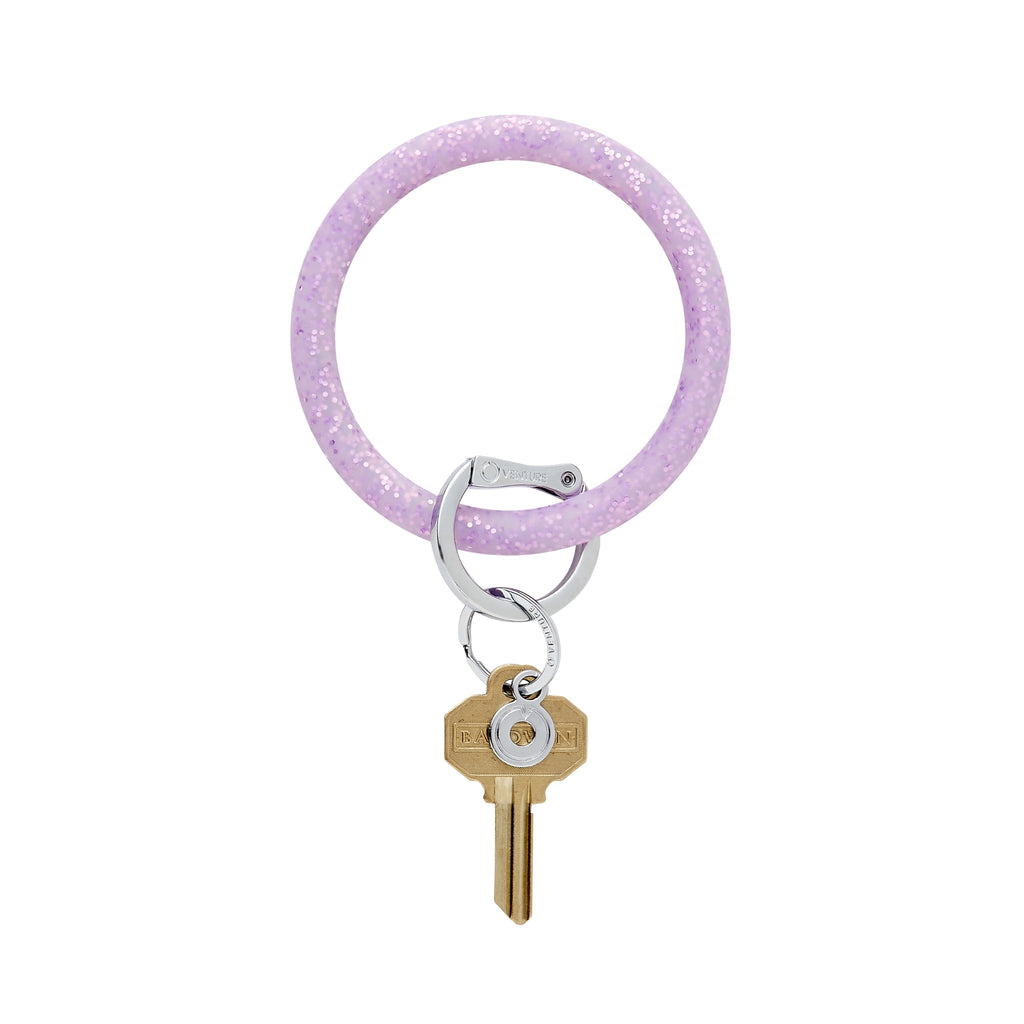 In The Cabana Confetti Big O Key Ring- Lavender with specs of lavender confetti